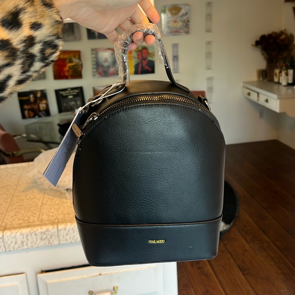 Pixie Mood black faux leather mini backpack